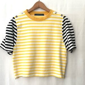Perry Ellis Yellow and White Striped Top
